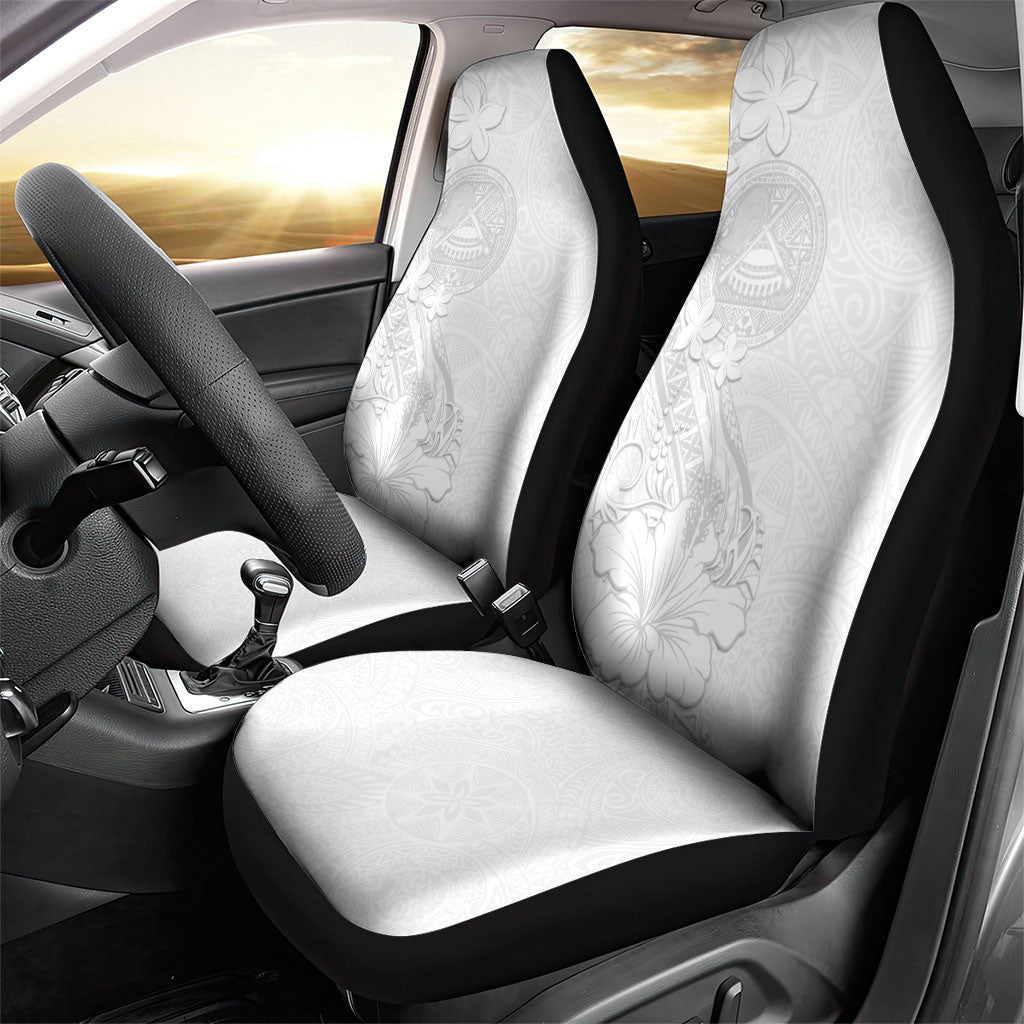 American Samoa White Sunday Car Seat Cover Polynesian Pattern With Tropical Flowers