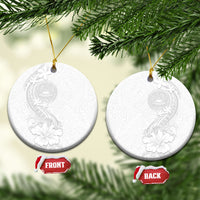 American Samoa White Sunday Ceramic Ornament Polynesian Pattern With Tropical Flowers LT05 Circle White - Polynesian Pride