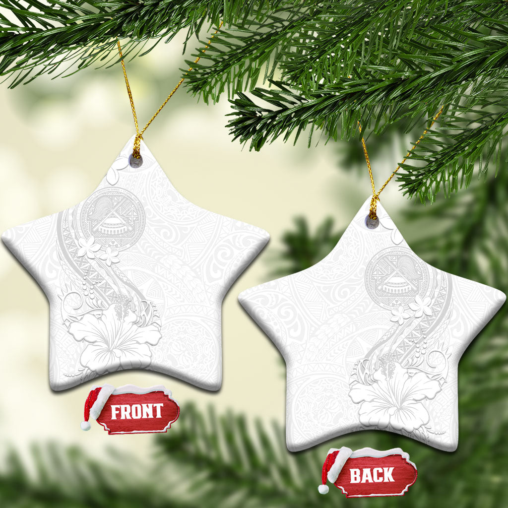 American Samoa White Sunday Ceramic Ornament Polynesian Pattern With Tropical Flowers LT05 Star White - Polynesian Pride