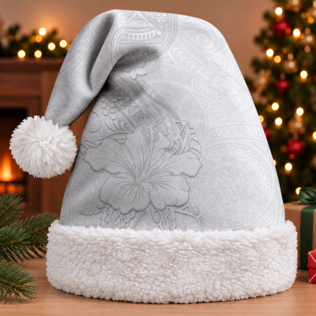 American Samoa White Sunday Christmas Santa Hat Polynesian Pattern With Tropical Flowers LT05 With Fur White - Polynesian Pride