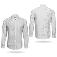 American Samoa White Sunday Couples Matching Off Shoulder Short Dress and Long Sleeve Button Shirt Polynesian Pattern With Tropical Flowers
