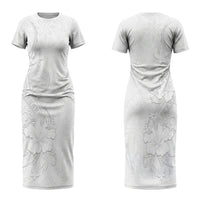 American Samoa White Sunday Couples Matching Short Sleeve Bodycon Dress and Long Sleeve Button Shirt Polynesian Pattern With Tropical Flowers
