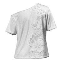 American Samoa White Sunday Cross Shoulder Shirt Polynesian Pattern With Tropical Flowers