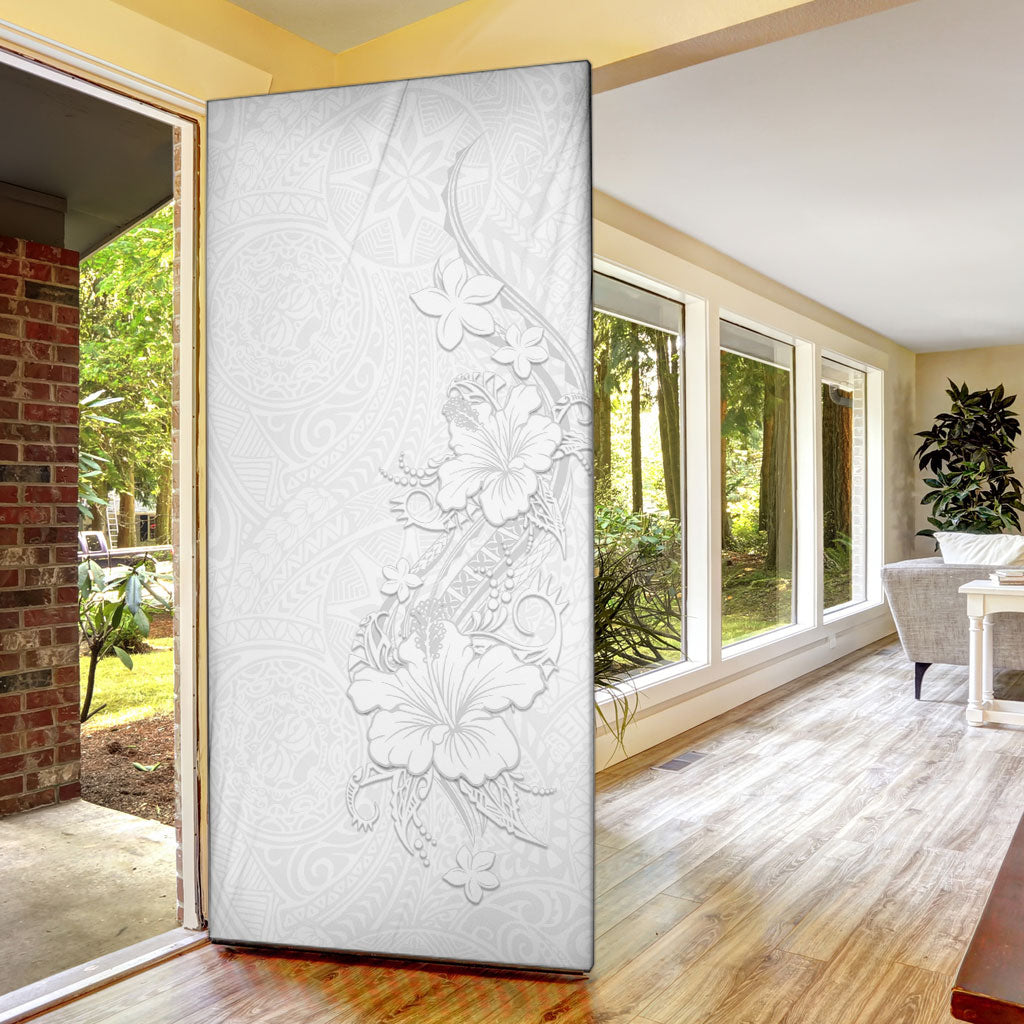 American Samoa White Sunday Door Cover Polynesian Pattern With Tropical Flowers
