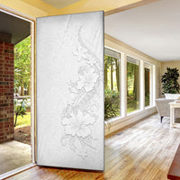 American Samoa White Sunday Door Cover Polynesian Pattern With Tropical Flowers