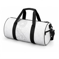 American Samoa White Sunday Duffle Bag Polynesian Pattern With Tropical Flowers