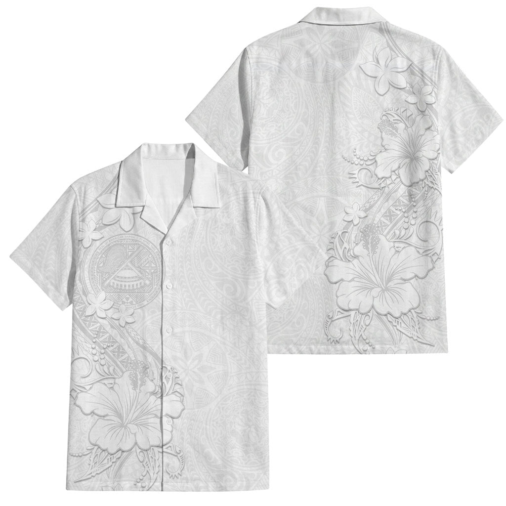 American Samoa White Sunday Family Matching Mermaid Dress and Hawaiian Shirt Polynesian Pattern With Tropical Flowers