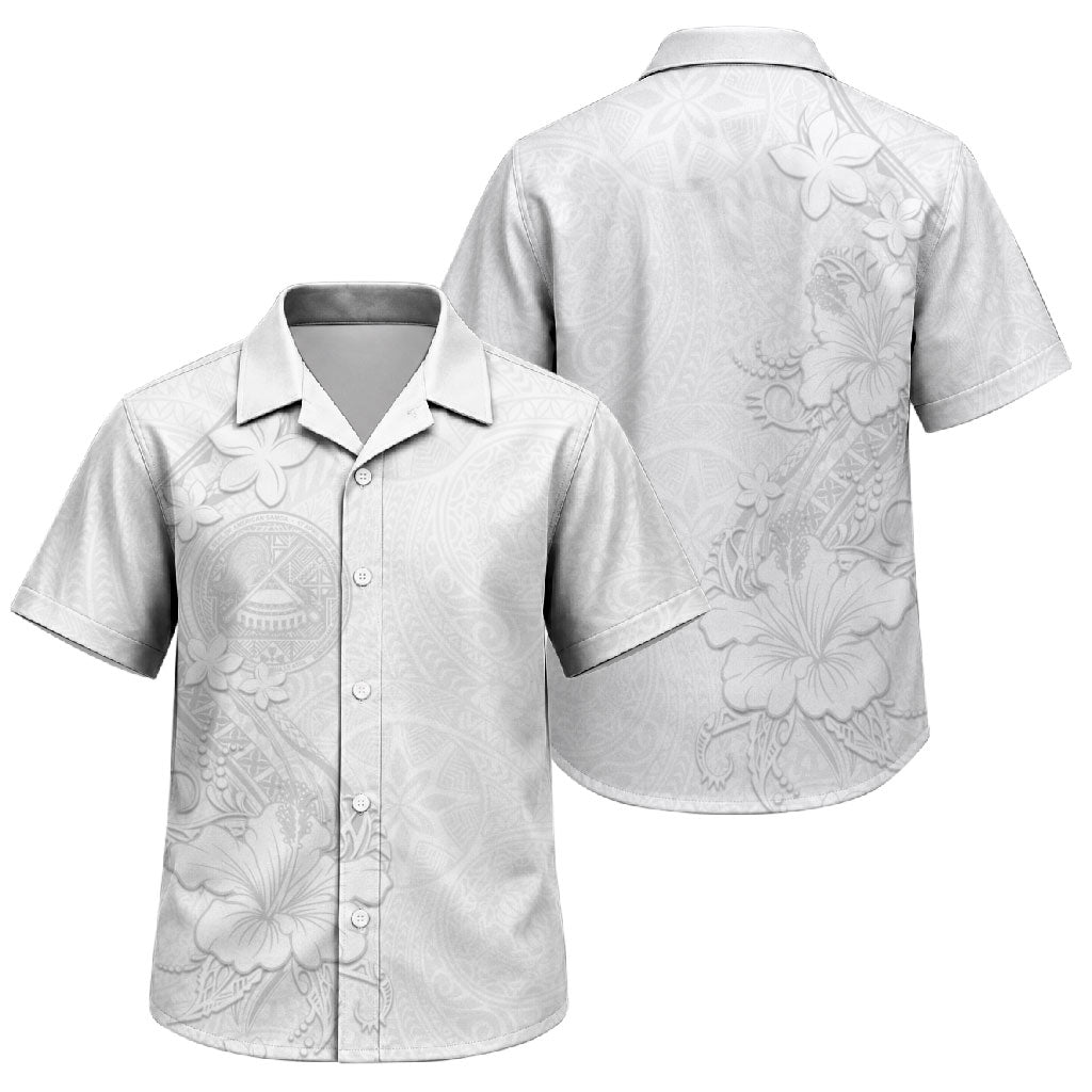 American Samoa White Sunday Family Matching Mermaid Dress and Hawaiian Shirt Polynesian Pattern With Tropical Flowers