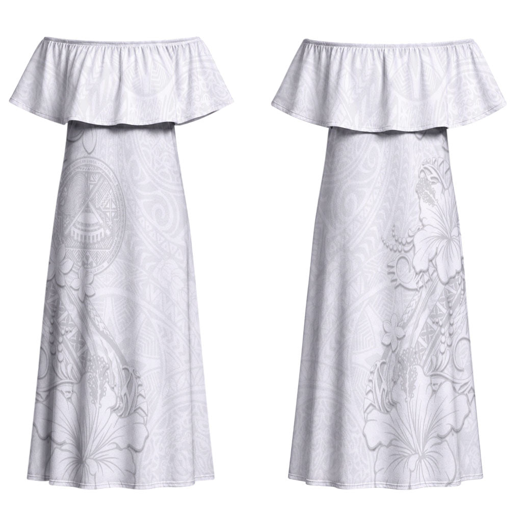 American Samoa White Sunday Family Matching Off Shoulder Maxi Dress and Hawaiian Shirt Polynesian Pattern With Tropical Flowers