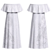 American Samoa White Sunday Family Matching Off Shoulder Maxi Dress and Hawaiian Shirt Polynesian Pattern With Tropical Flowers