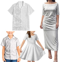 American Samoa White Sunday Family Matching Puletasi and Hawaiian Shirt Polynesian Pattern With Tropical Flowers