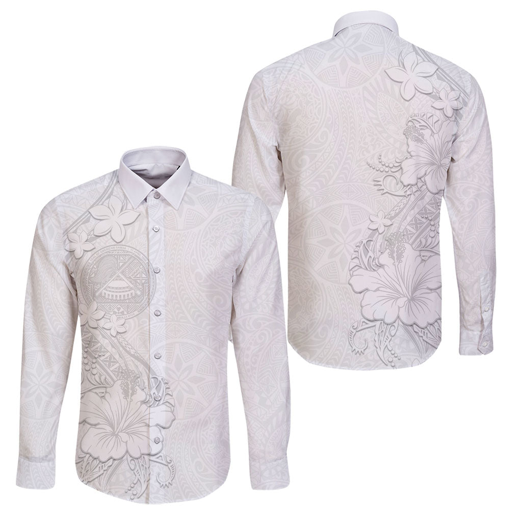 American Samoa White Sunday Family Matching Puletasi and Hawaiian Shirt Polynesian Pattern With Tropical Flowers