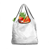 American Samoa White Sunday Grocery Bag Polynesian Pattern With Tropical Flowers
