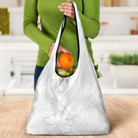 American Samoa White Sunday Grocery Bag Polynesian Pattern With Tropical Flowers