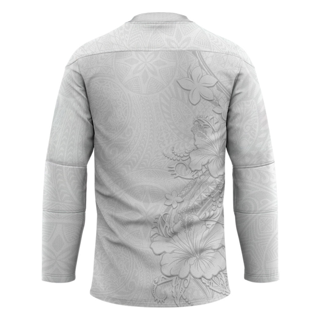 American Samoa White Sunday Hockey Jersey Polynesian Pattern With Tropical Flowers