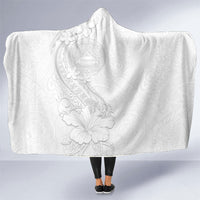 American Samoa White Sunday Hooded Blanket Polynesian Pattern With Tropical Flowers