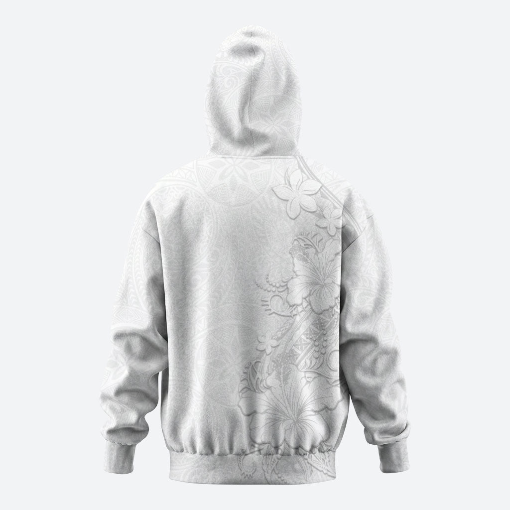 American Samoa White Sunday Hoodie Polynesian Pattern With Tropical Flowers