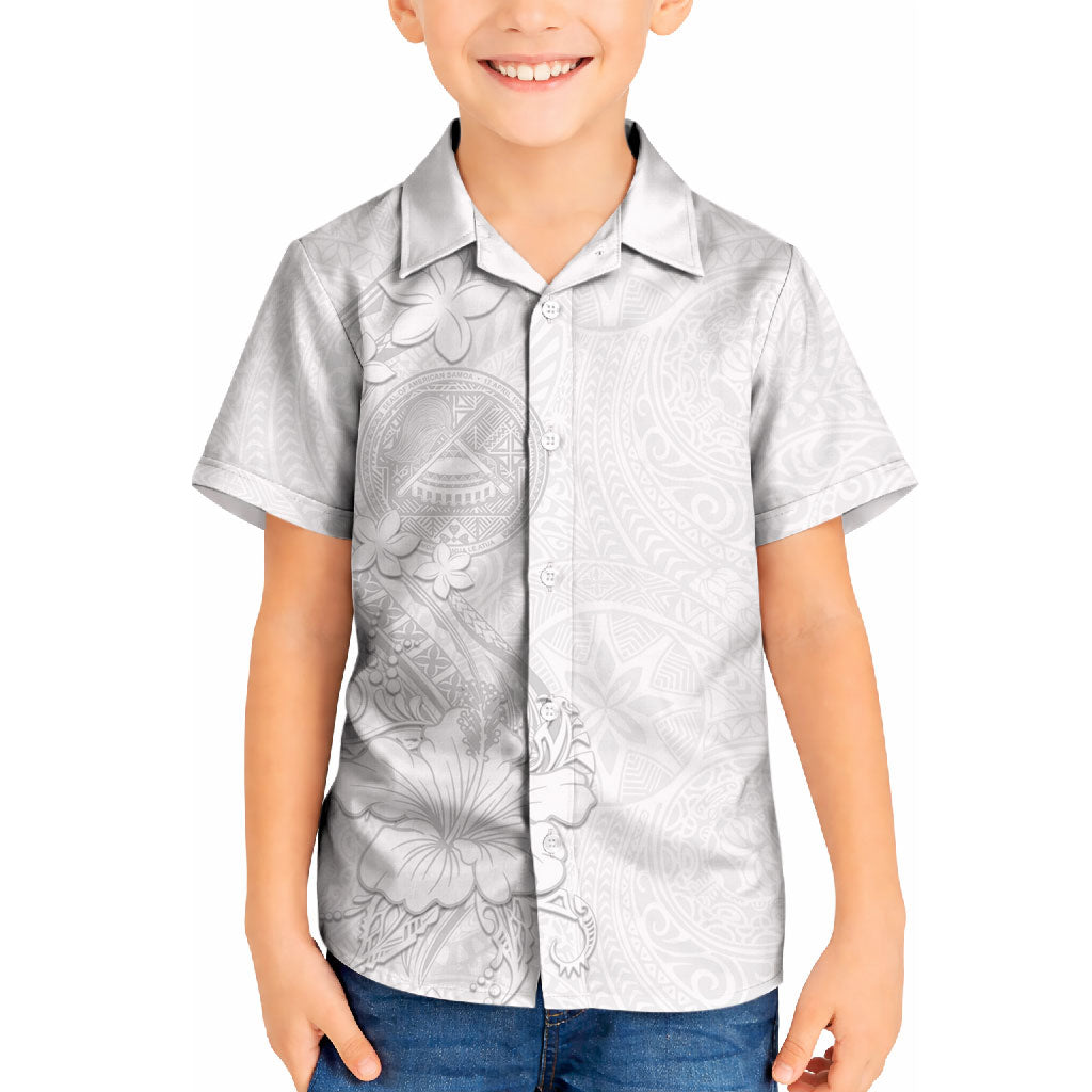 American Samoa White Sunday Kid Hawaiian Shirt Polynesian Pattern With Tropical Flowers