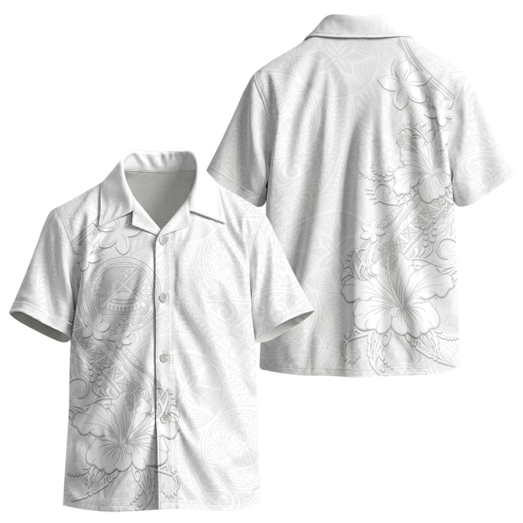 American Samoa White Sunday Kid Hawaiian Shirt Polynesian Pattern With Tropical Flowers