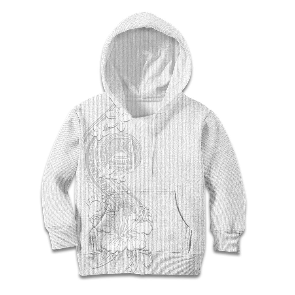 American Samoa White Sunday Kid Hoodie Polynesian Pattern With Tropical Flowers