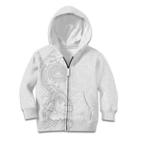 American Samoa White Sunday Kid Hoodie Polynesian Pattern With Tropical Flowers