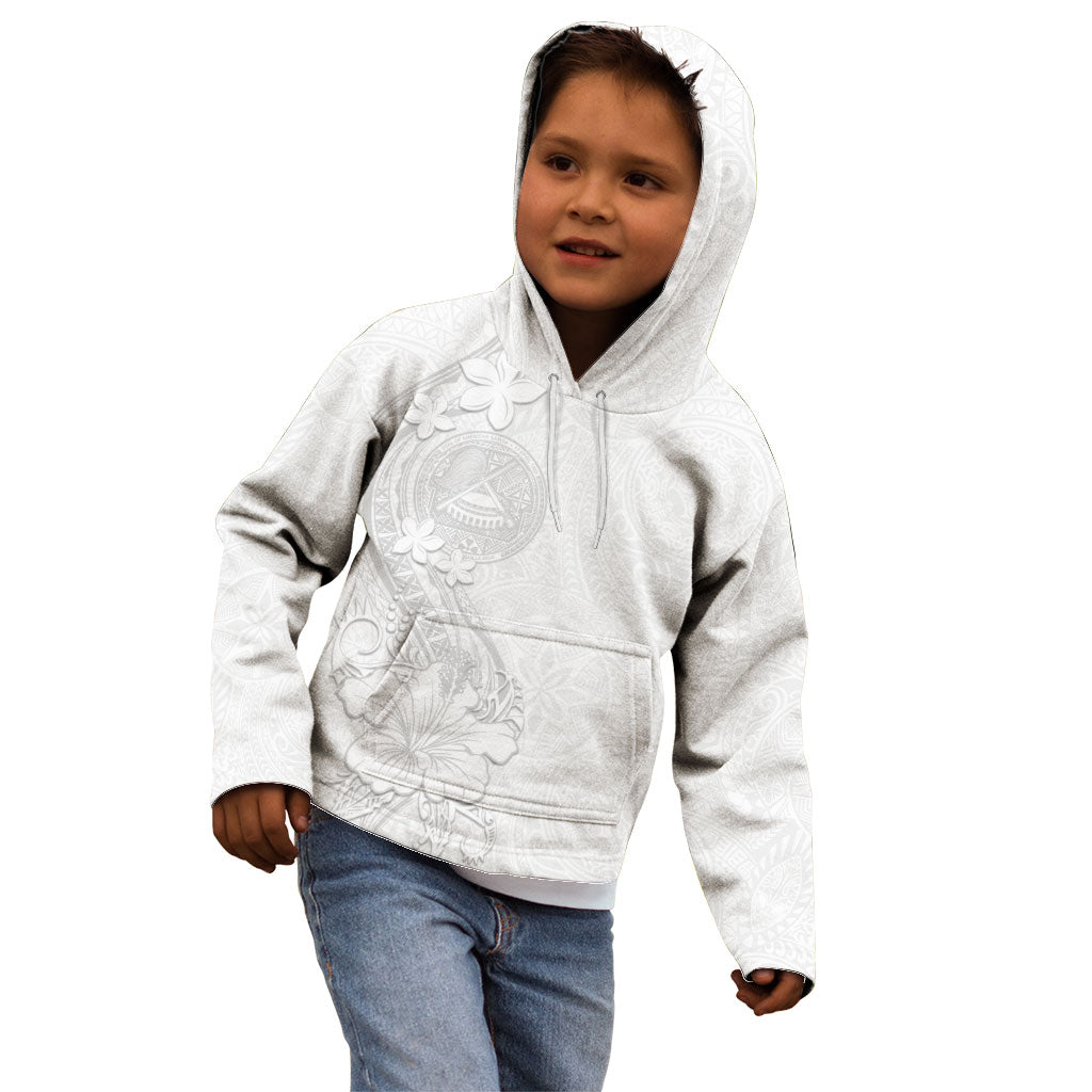 American Samoa White Sunday Kid Hoodie Polynesian Pattern With Tropical Flowers