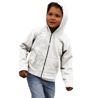 American Samoa White Sunday Kid Hoodie Polynesian Pattern With Tropical Flowers