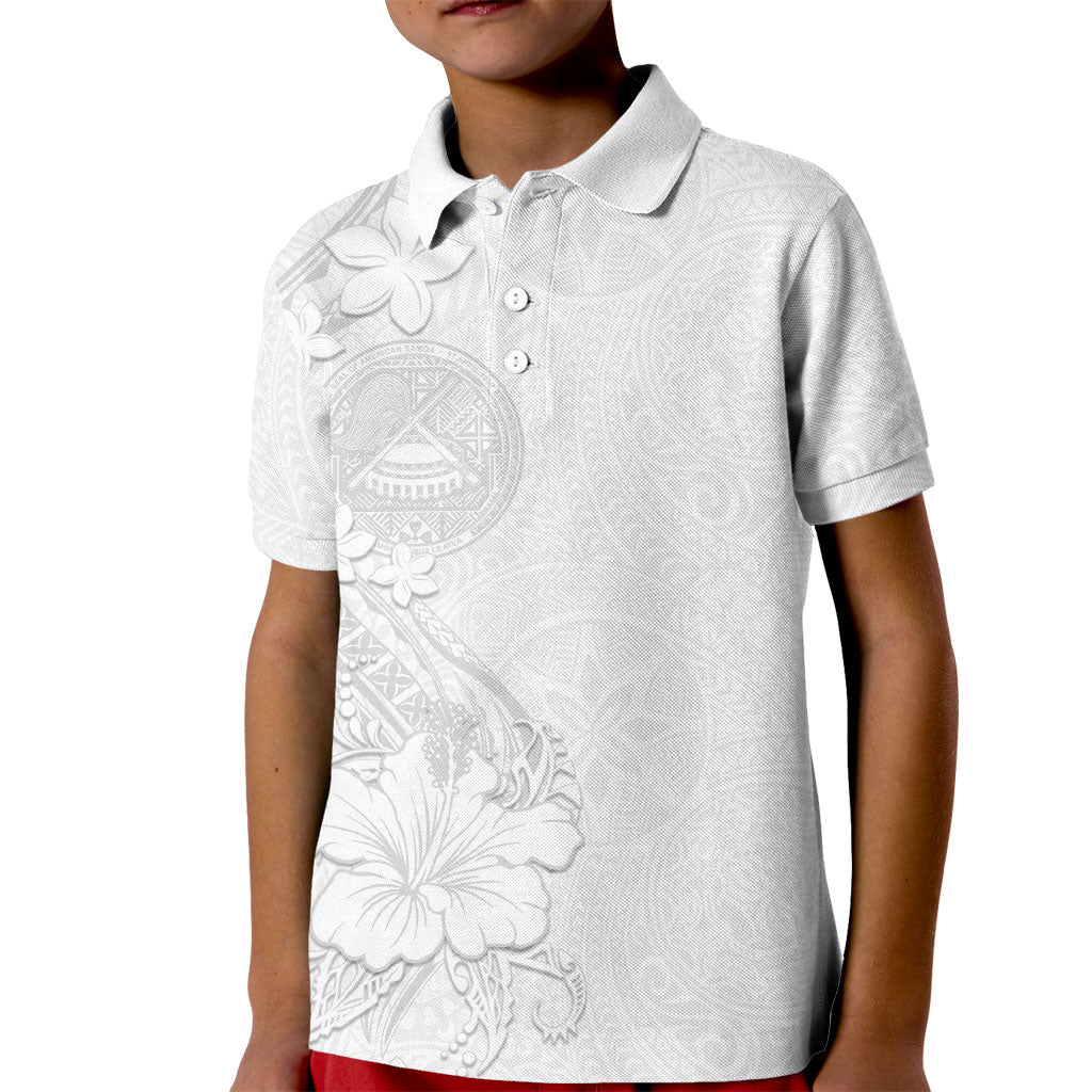 American Samoa White Sunday Kid Polo Shirt Polynesian Pattern With Tropical Flowers