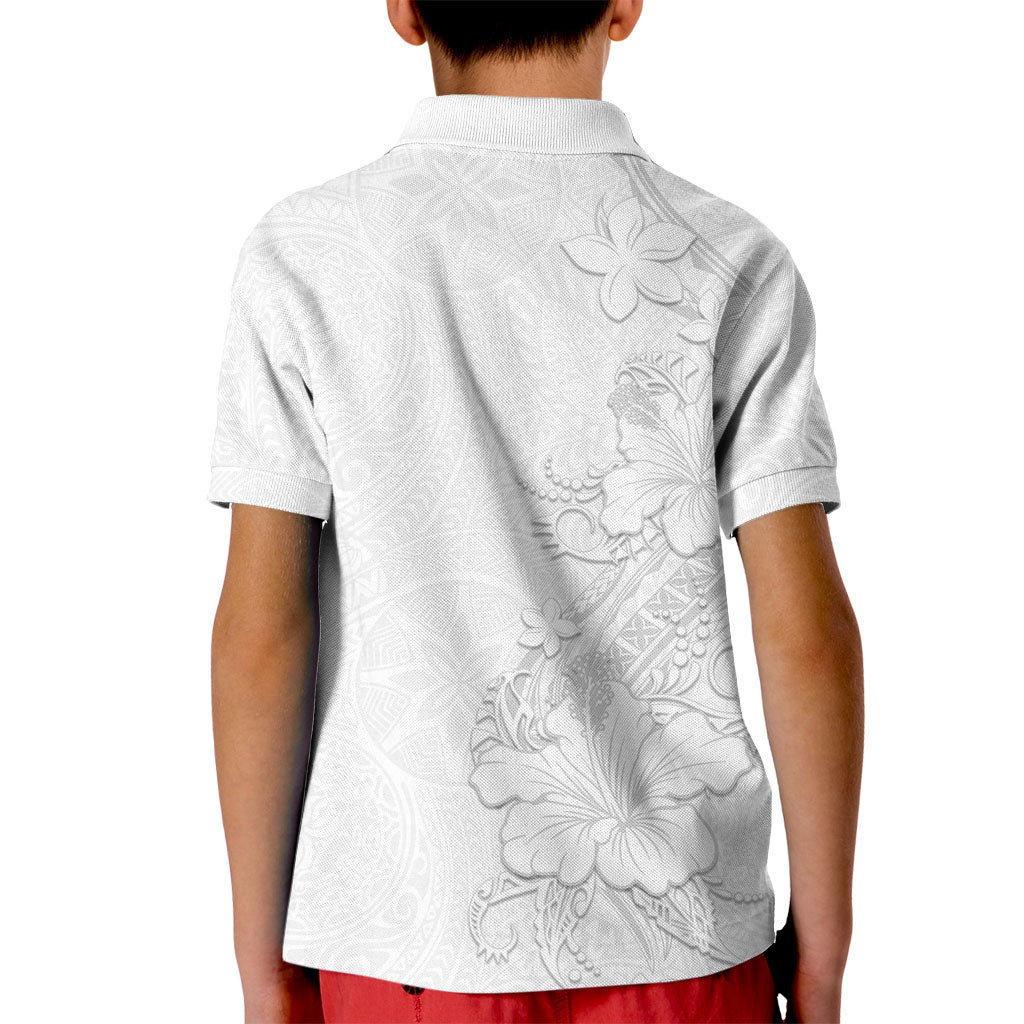 American Samoa White Sunday Kid Polo Shirt Polynesian Pattern With Tropical Flowers