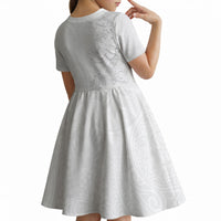 American Samoa White Sunday Kid Short Sleeve Dress Polynesian Pattern With Tropical Flowers