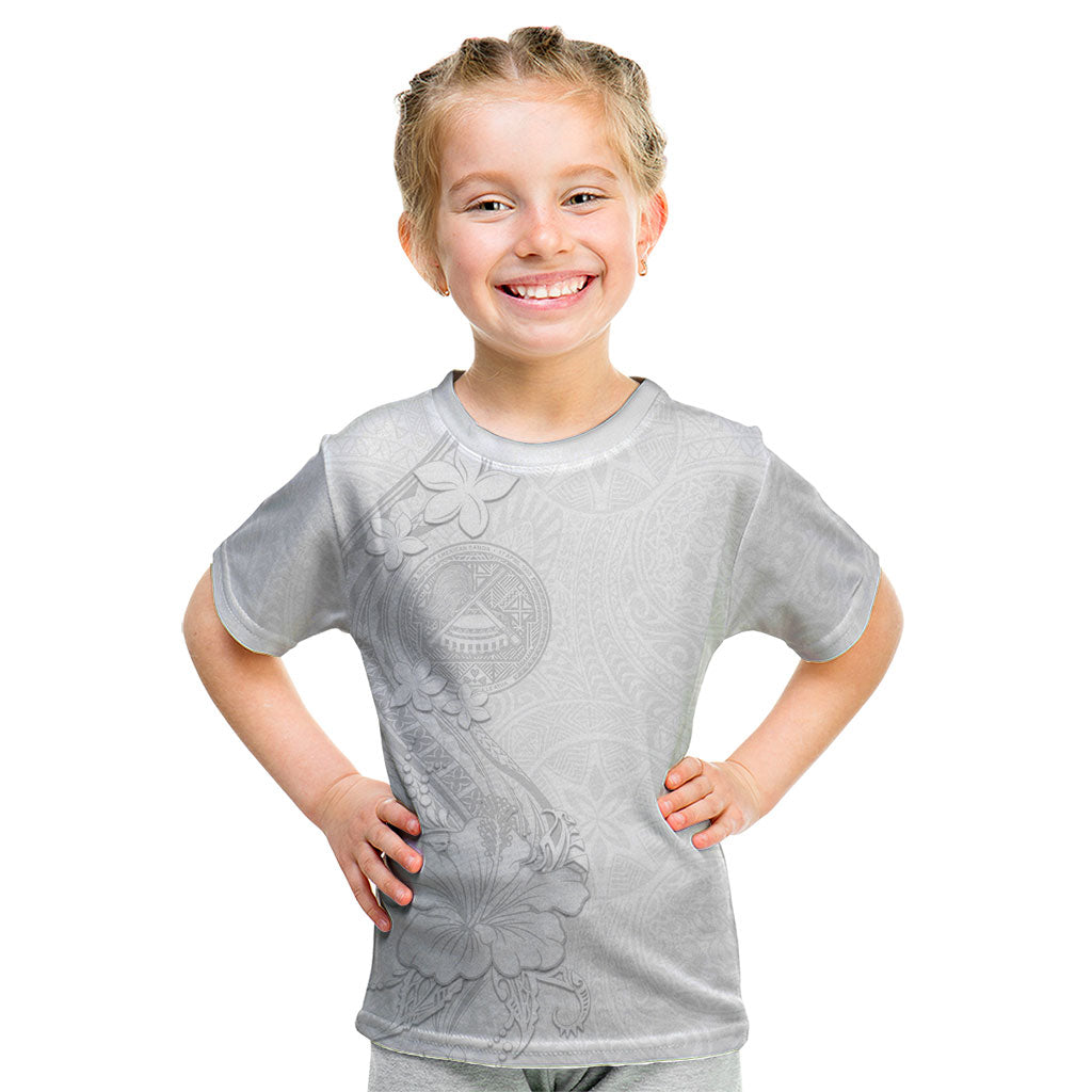 American Samoa White Sunday Kid T Shirt Polynesian Pattern With Tropical Flowers