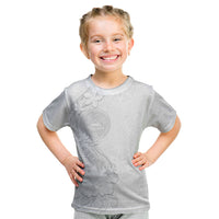 American Samoa White Sunday Kid T Shirt Polynesian Pattern With Tropical Flowers
