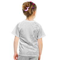American Samoa White Sunday Kid T Shirt Polynesian Pattern With Tropical Flowers