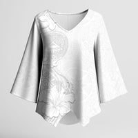 American Samoa White Sunday Kimono Sleeve Blouse Polynesian Pattern With Tropical Flowers