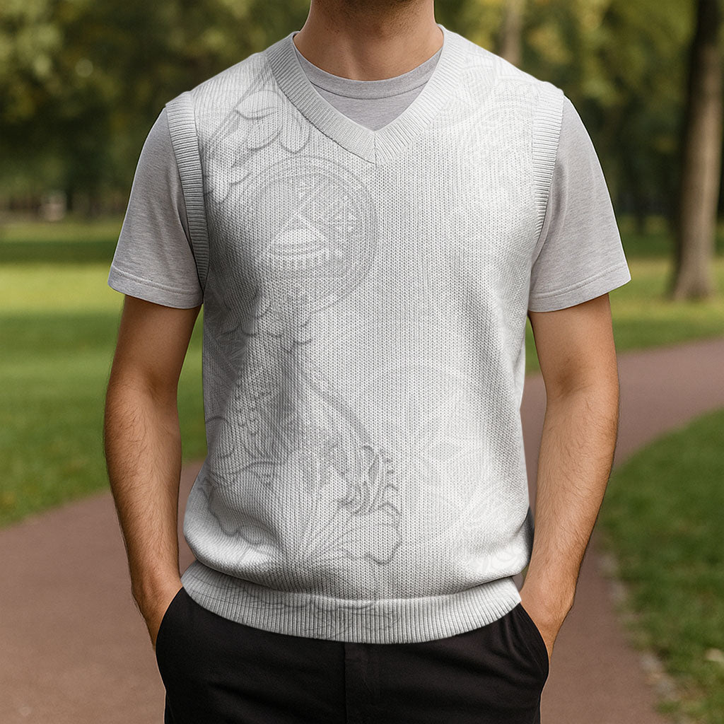 American Samoa White Sunday Christmas Knitted V-Neck Vest Polynesian Pattern With Tropical Flowers LT05 - Polynesian Pride