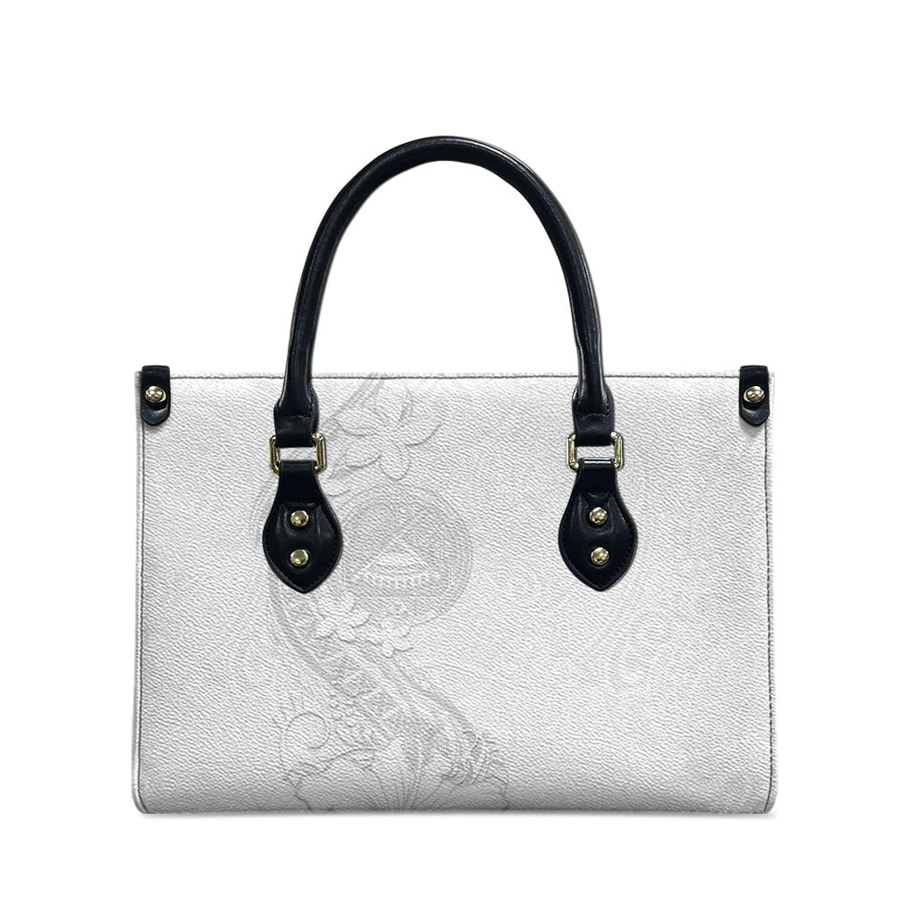 American Samoa White Sunday Leather Bag Polynesian Pattern With Tropical Flowers
