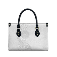American Samoa White Sunday Leather Bag Polynesian Pattern With Tropical Flowers