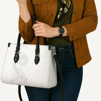 American Samoa White Sunday Leather Bag Polynesian Pattern With Tropical Flowers