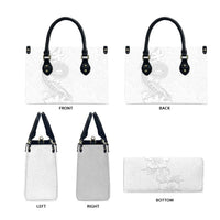 American Samoa White Sunday Leather Bag Polynesian Pattern With Tropical Flowers