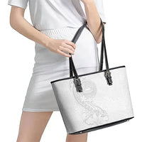 American Samoa White Sunday Leather Tote Bag Polynesian Pattern With Tropical Flowers