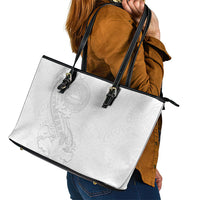American Samoa White Sunday Leather Tote Bag Polynesian Pattern With Tropical Flowers