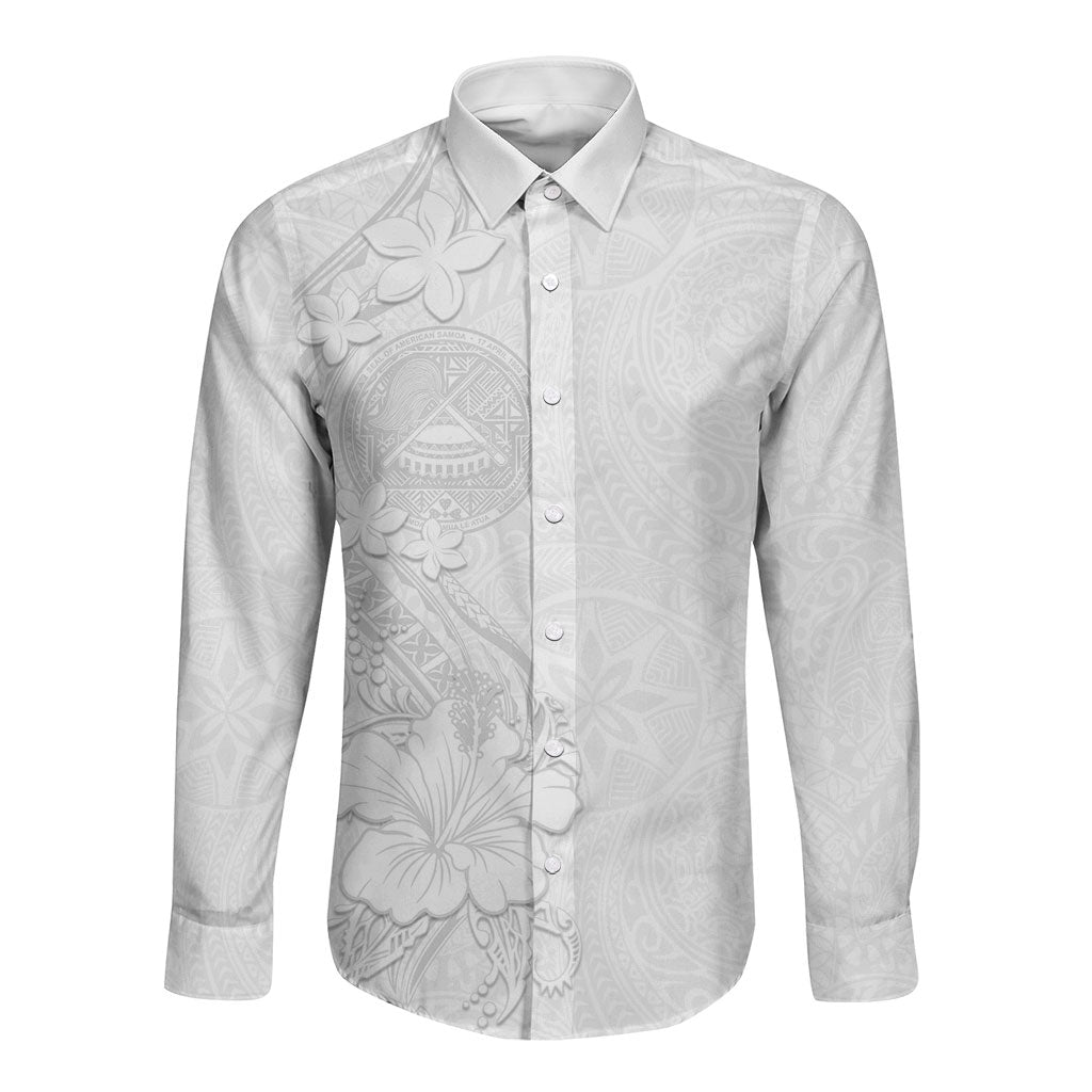 American Samoa White Sunday Long Sleeve Button Shirt Polynesian Pattern With Tropical Flowers LT05 Unisex White - Polynesian Pride
