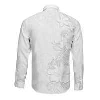 American Samoa White Sunday Long Sleeve Button Shirt Polynesian Pattern With Tropical Flowers