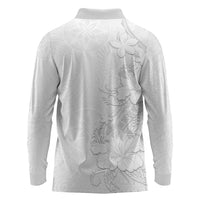 American Samoa White Sunday Long Sleeve Polo Shirt Polynesian Pattern With Tropical Flowers