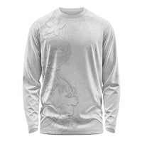 American Samoa White Sunday Long Sleeve Shirt Polynesian Pattern With Tropical Flowers