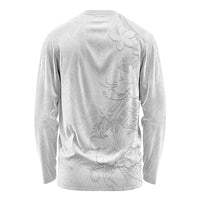 American Samoa White Sunday Long Sleeve Shirt Polynesian Pattern With Tropical Flowers