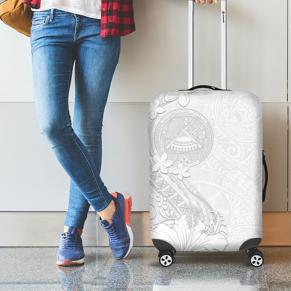 American Samoa White Sunday Luggage Cover Polynesian Pattern With Tropical Flowers