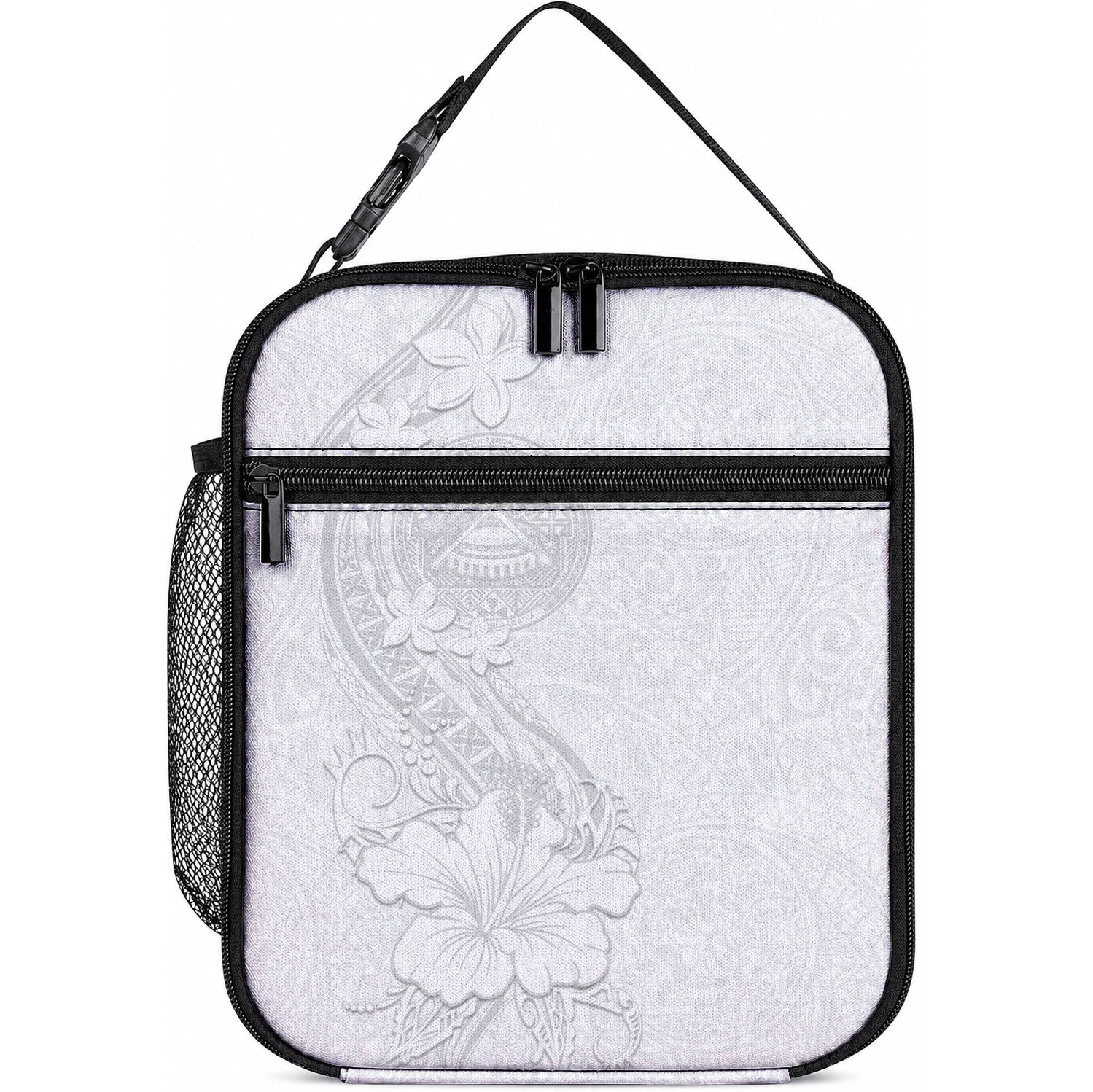 American Samoa White Sunday Lunch Bag Polynesian Pattern With Tropical Flowers