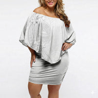 American Samoa White Sunday Off Shoulder Short Dress Polynesian Pattern With Tropical Flowers