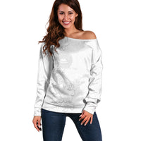 American Samoa White Sunday Off Shoulder Sweater Polynesian Pattern With Tropical Flowers
